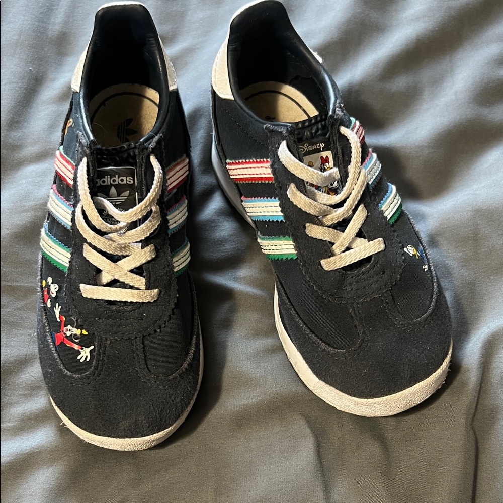Adidas Kids Black Sneakers with Multicolor Stripes